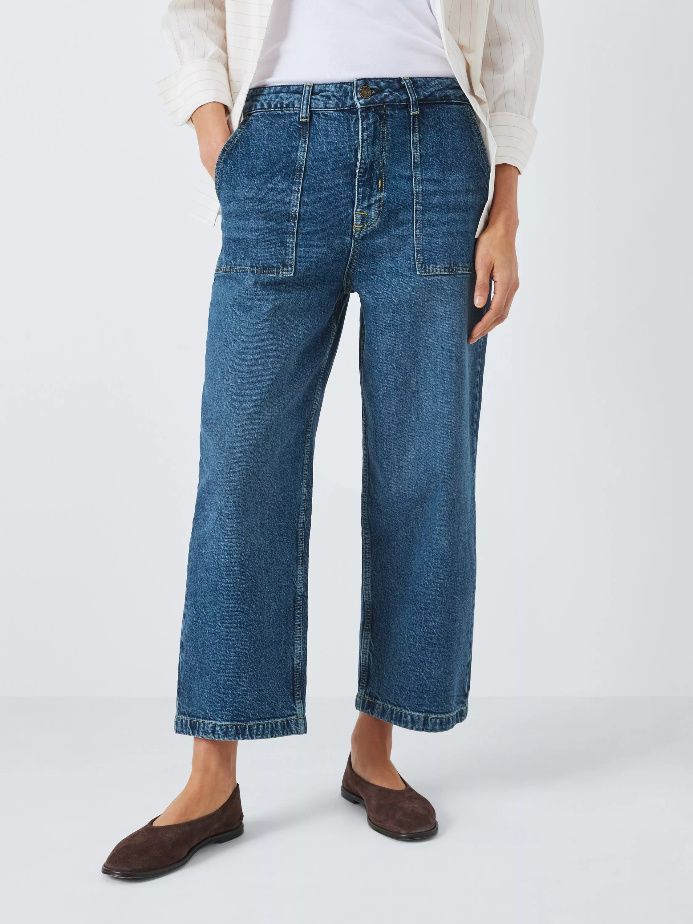 John Lewis Cropped Wide Leg Jeans, Blue