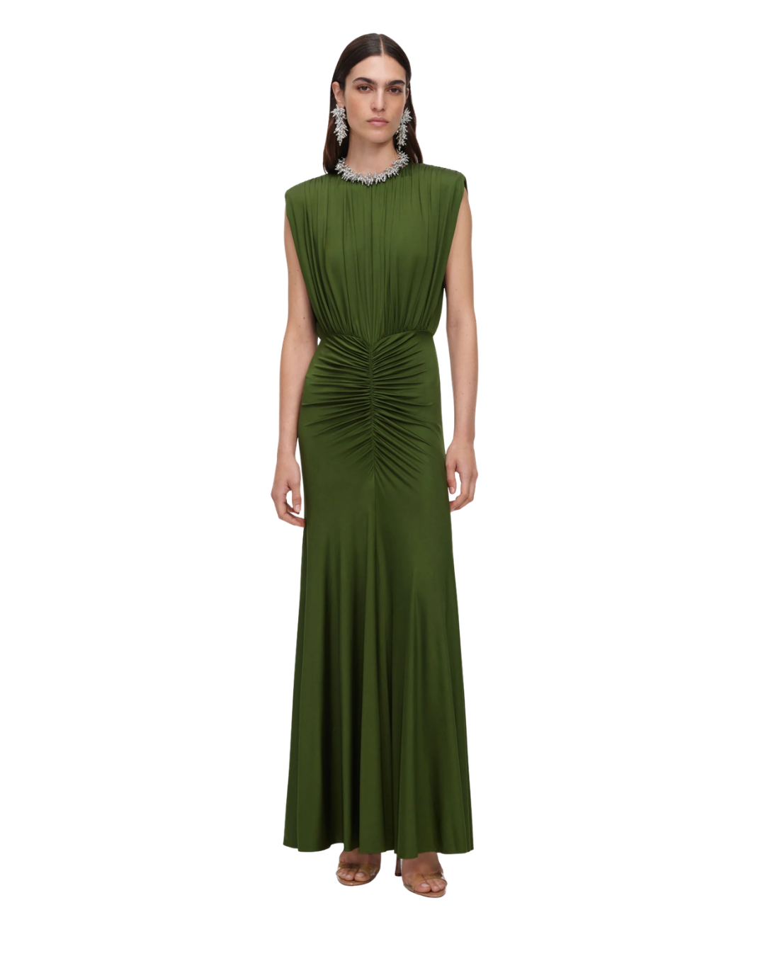 Self-Portrait, Olive Jersey Gathered Maxi Dress