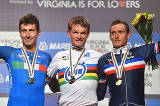 Vasil Kiryienka (Belarus) tops the podium in the elite men's time trial