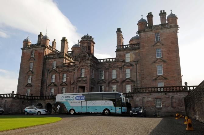 The Omega bus outside Drumlanrig castle