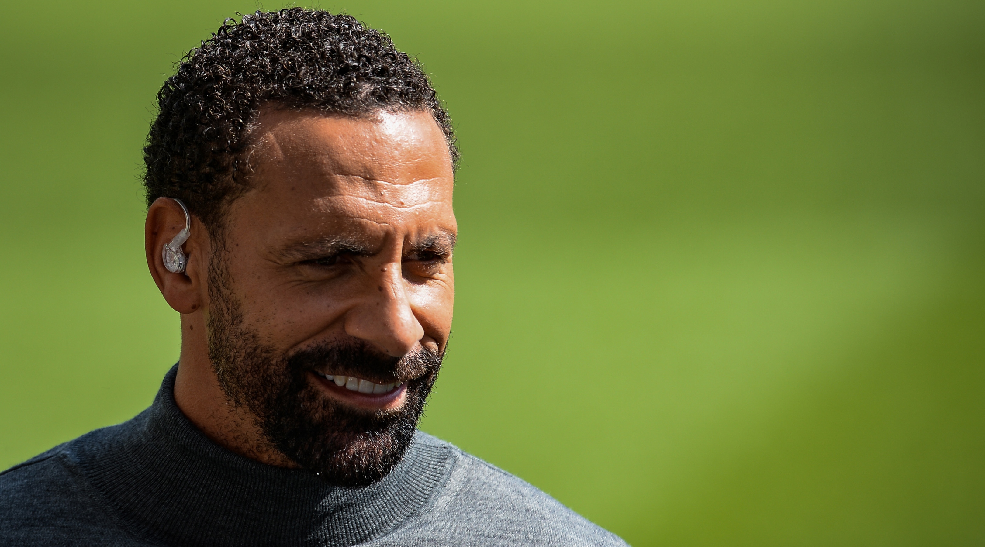 Ex Manchester player Rio Ferdinand during the Premier League match between Newcastle United and Liverpool at St. James Park on April 30, 2022 in Newcastle upon Tyne, England