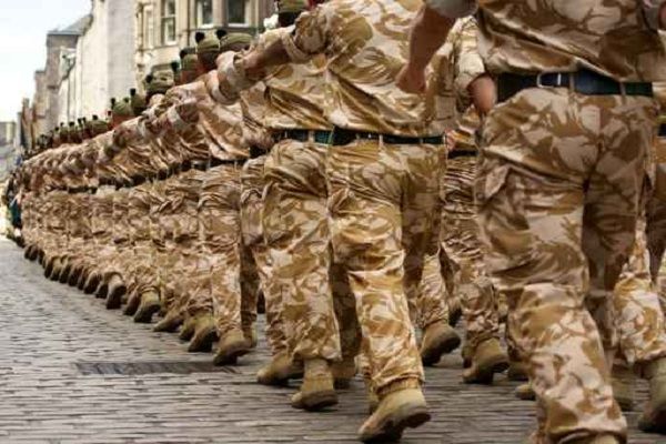 Military men marching