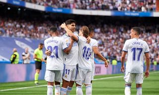 Real Madrid celebrate against Espanyol.