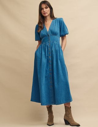 Dark Blue Denim Starlight Midi Dress