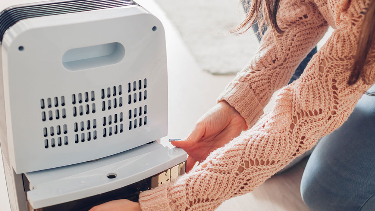 woman trying to fix dehumidifer