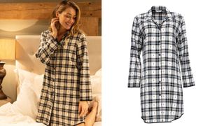 black and white checked nightdress in a shirt cut