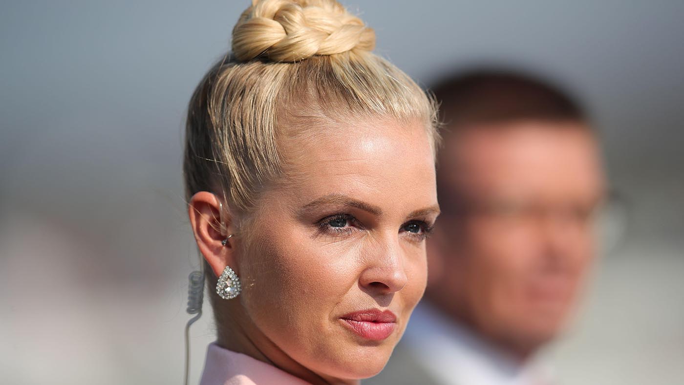 TV presenter Leonna Mayor, pictured working at Doncaster in March.