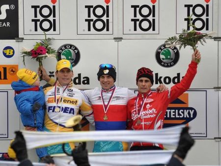 The elite men's podium: Petr Dlask, Zdenek Stybar and Martin Bina.