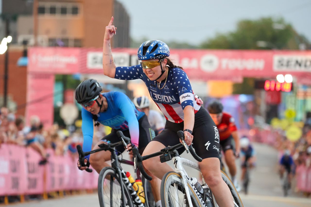 Kendall Ryan cross the line first but was subsequently relegated by USA Cycling officials