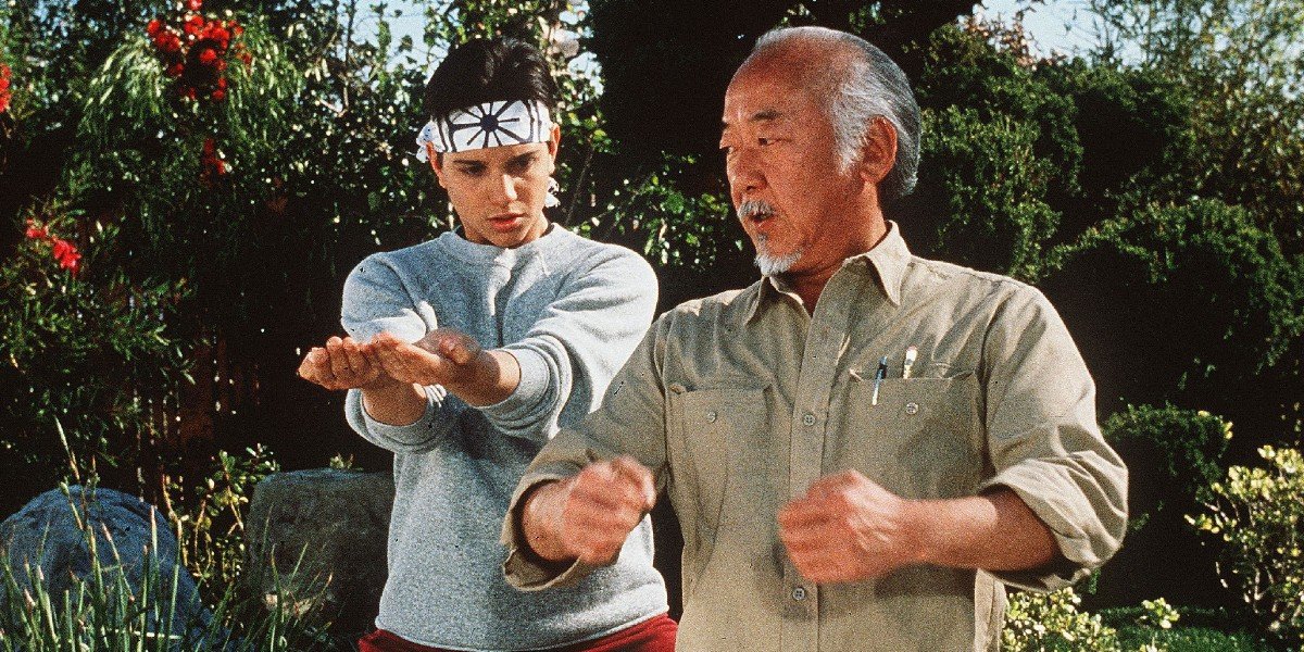 Ralph Macchio as Daniel LaRusso and Pat Morita as Mr. Miyagi in The Karate Kid Part III (1989)