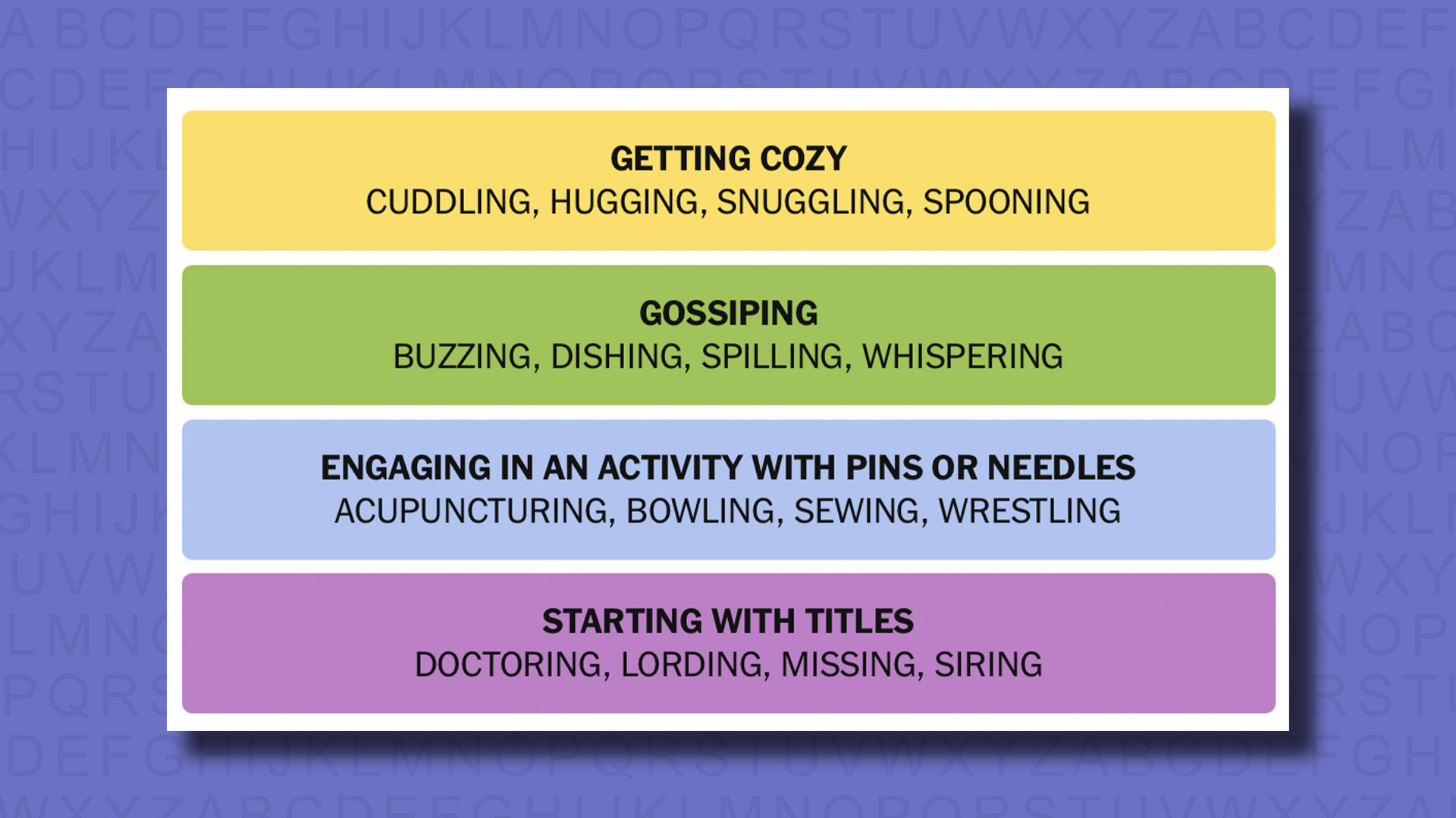 NYT Connections answers for game 732 on a purple background