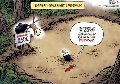 Political cartoon U.S. Trump Democrats deal policy