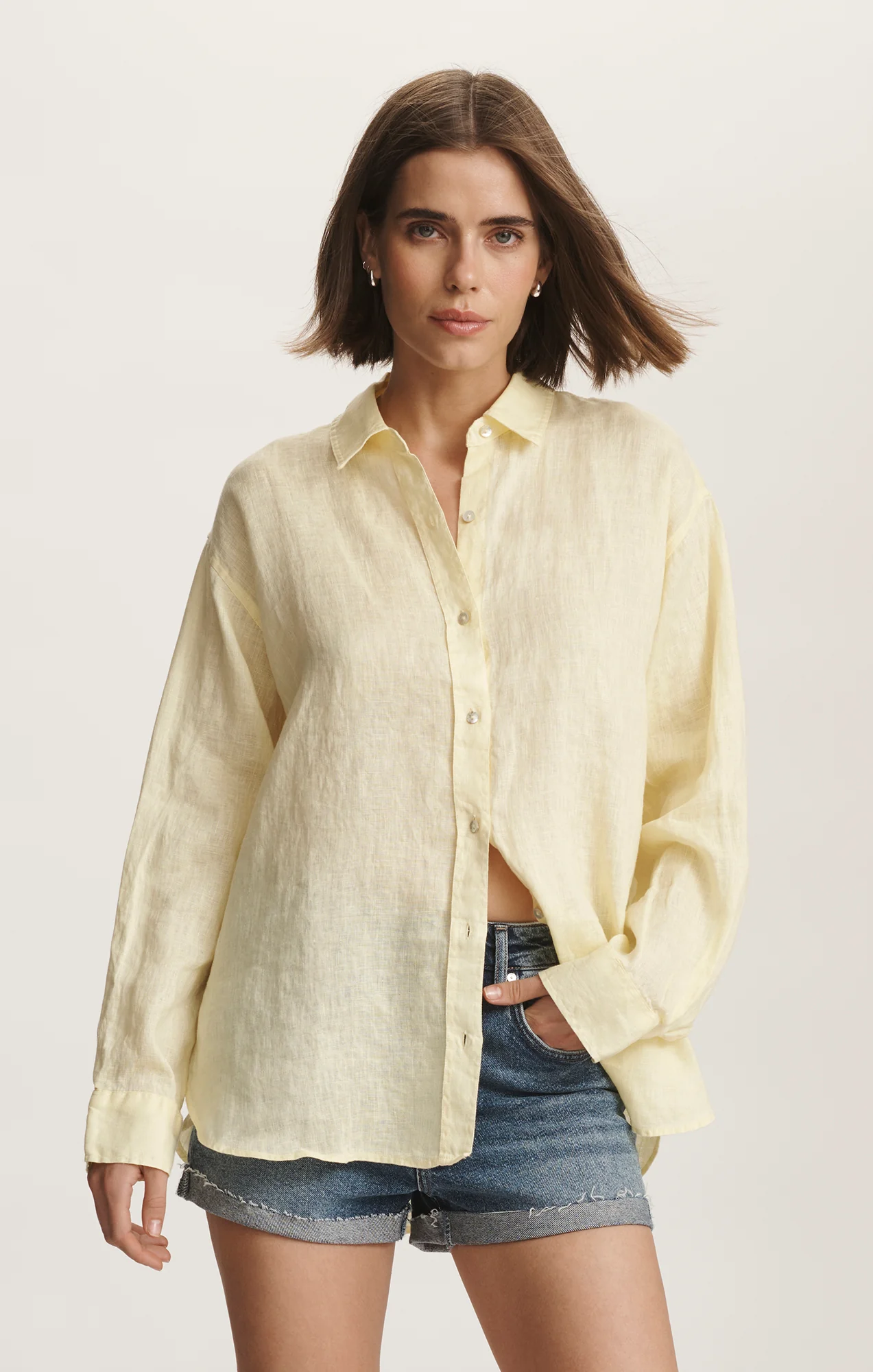Mavi, Linen Button-Up Shirt in Pastel Yellow