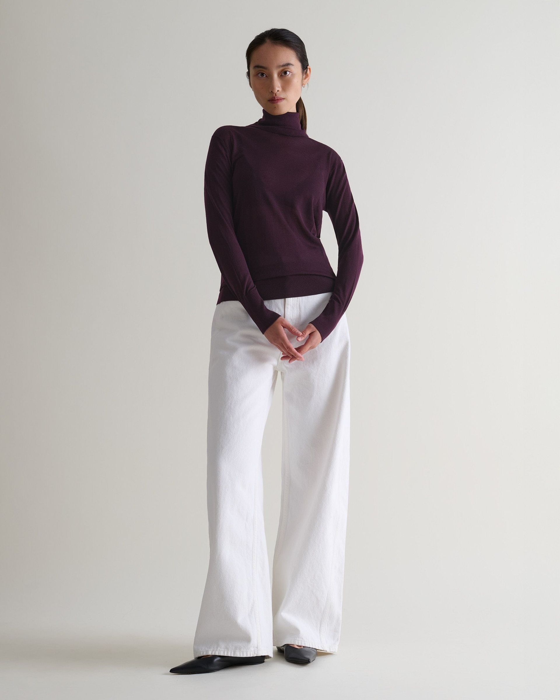 Women's Superfine Merino Roll Neck Jumper - Oxblood - Oxblood / Xs