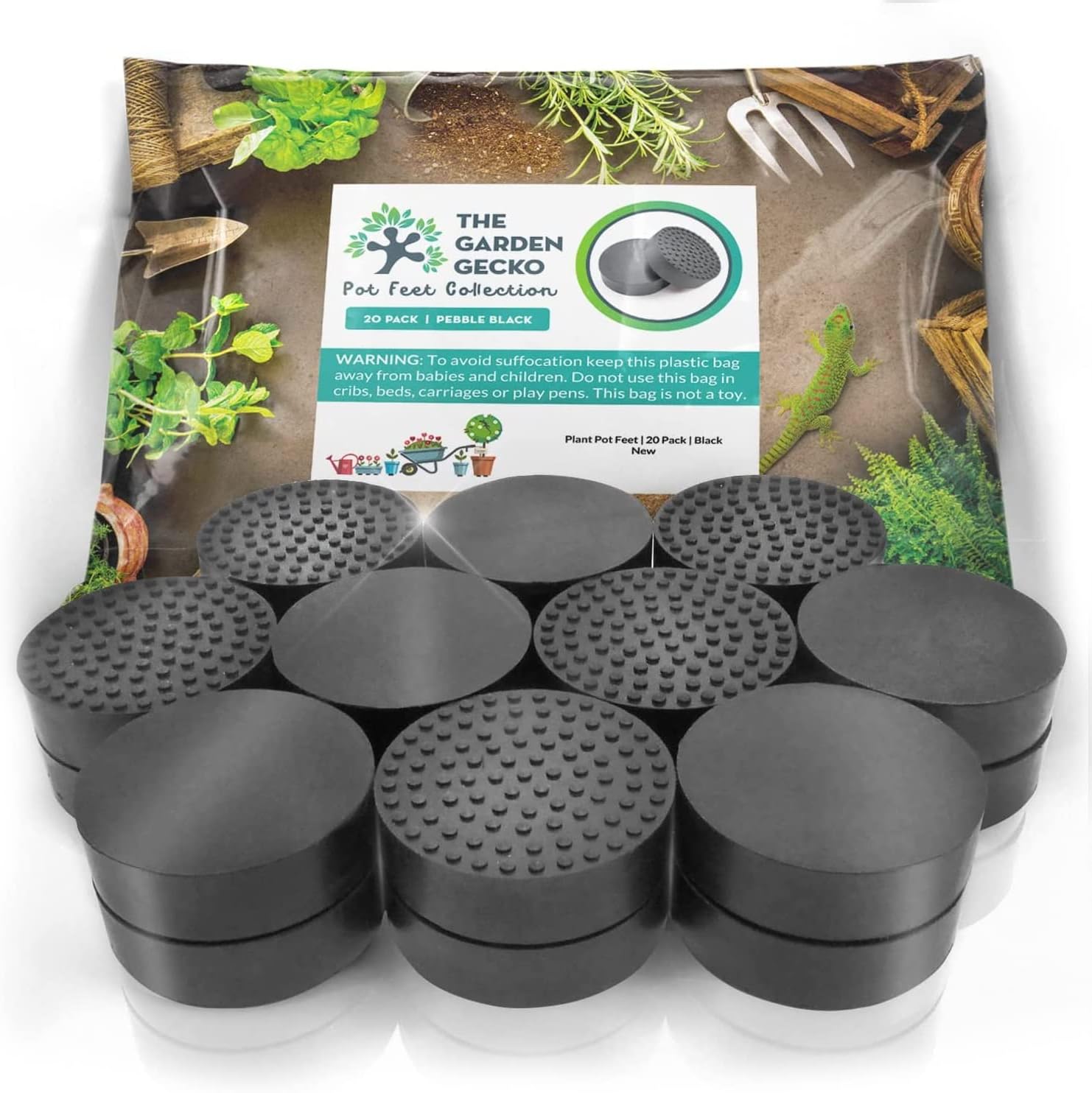 The Garden Gecko Invisible Pot Feet for Outdoor Plant Pots and Flowers. Solid Rubber Pot Risers With Enhanced Grip | 20 Pack.