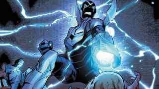 Jaime Reyes Blue Beetle shooting arm laser cannon