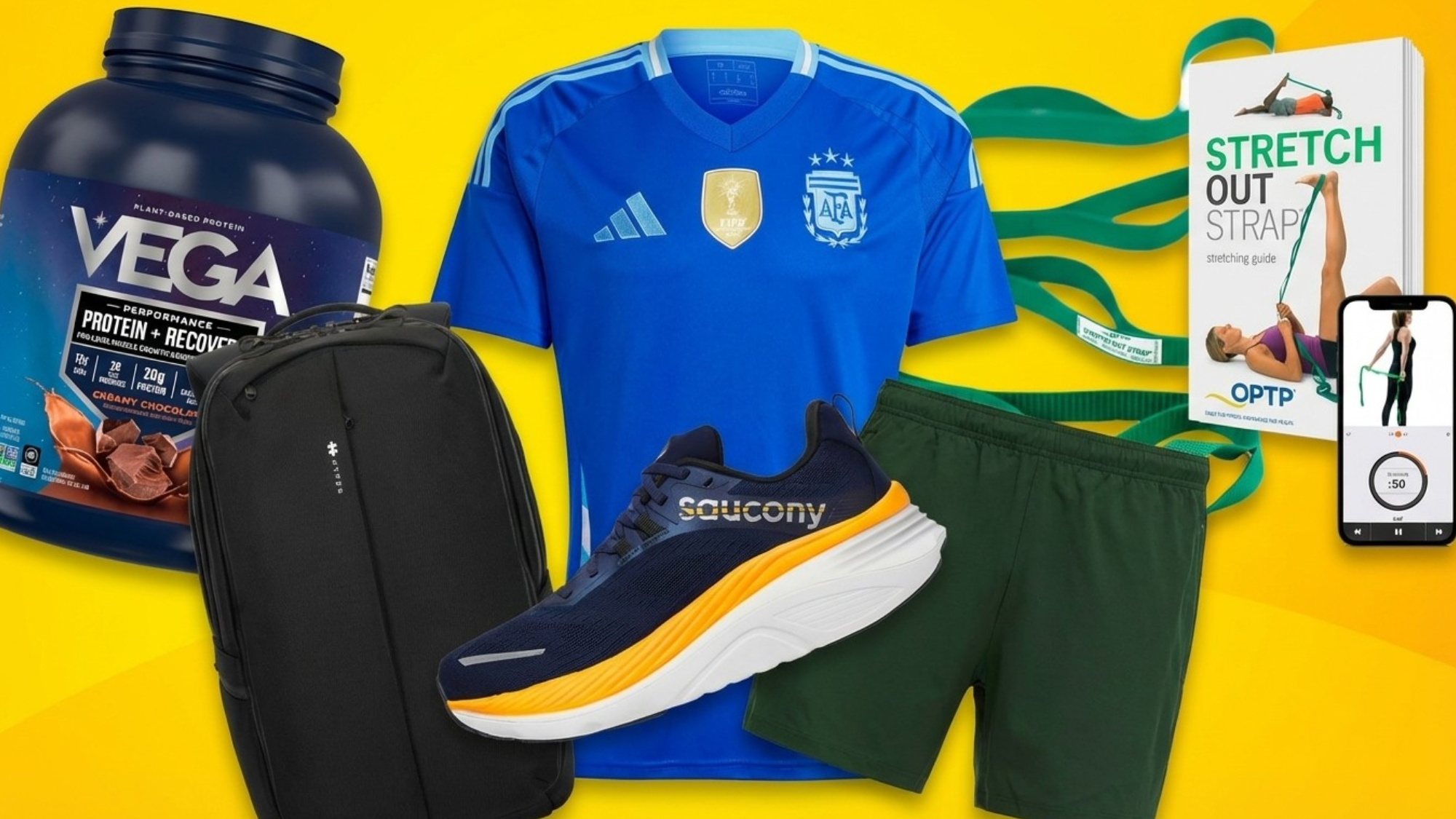 Collage of gym bag essentials