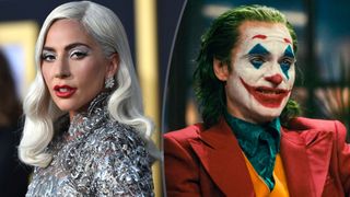 (L to R) Lady Gaga on the runway, Joaquin Phoenix as Arthur Fleck/The Joker in Joker