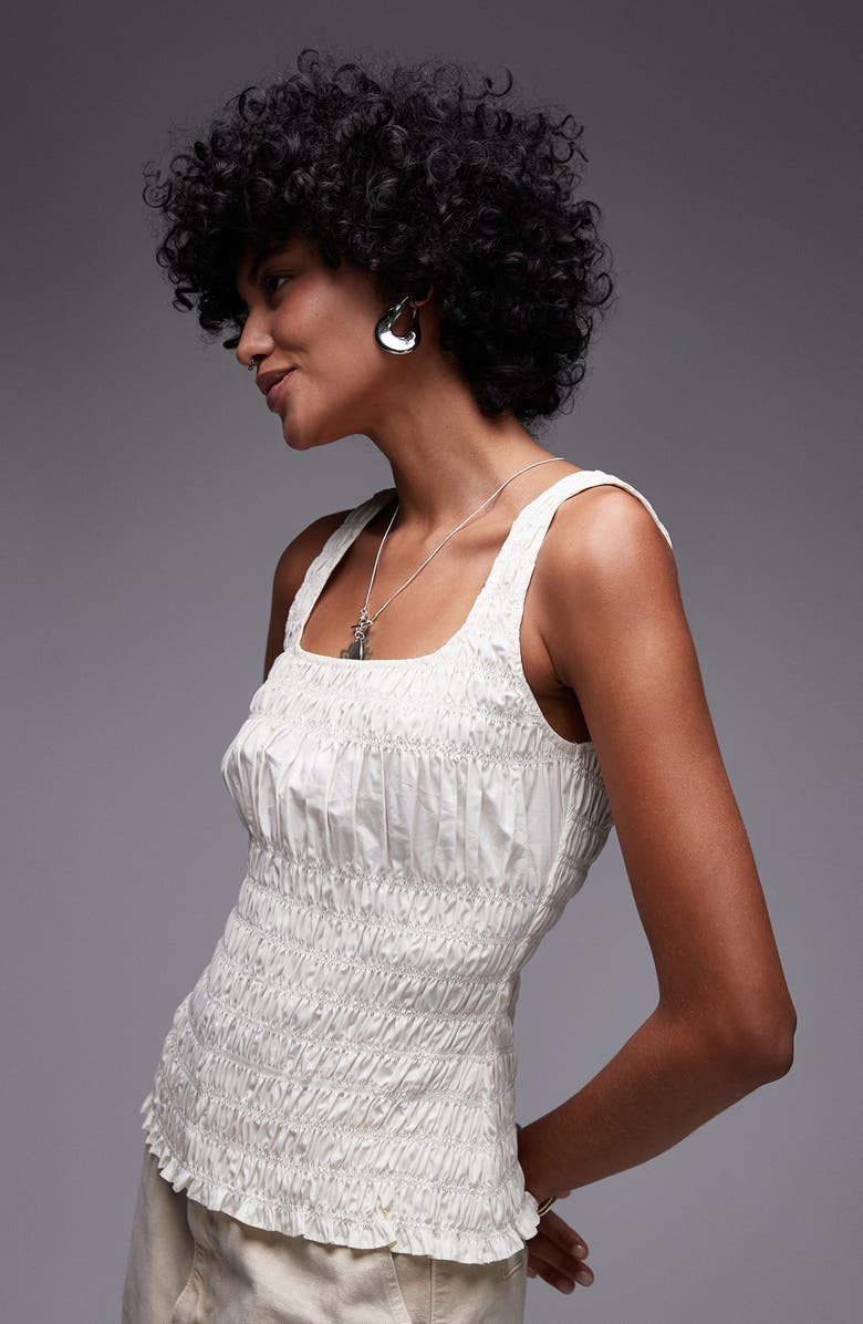 Shirred Sleeveless Cotton Top