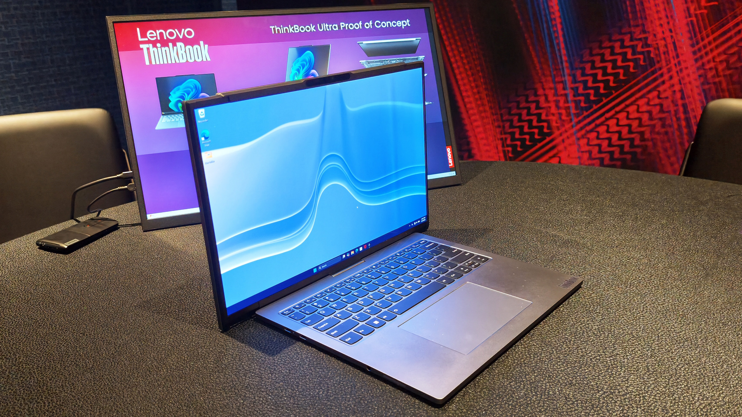 Lenovo's Project Swan 14-inch laptop with its rollable display extened to 17-inches.