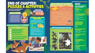 An example of a spread within the magazine which is filled with colourful cartoons, games, puzzles and challenges