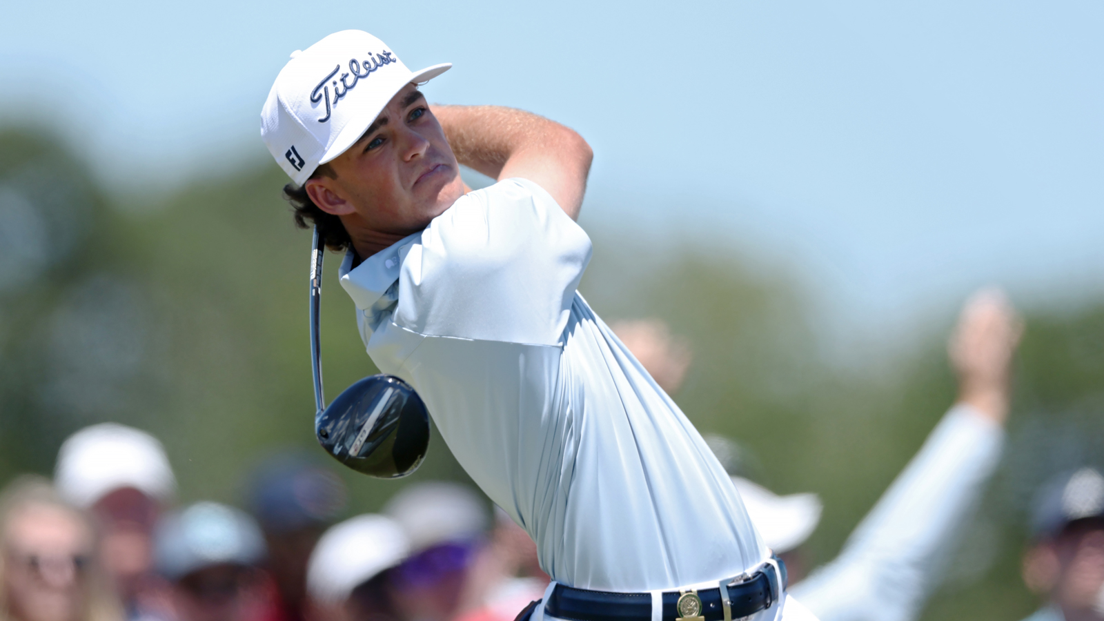 Jackson Koivun hits a driver off the tee