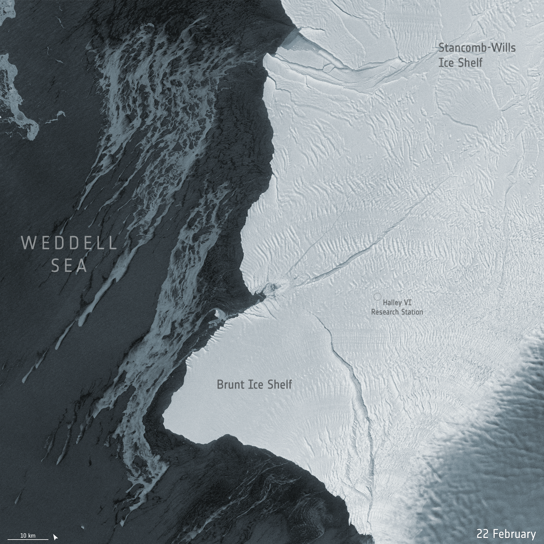This giant iceberg broke off from Antarctica's Brunt Ice Shelf on Feb. 26, 2021. 