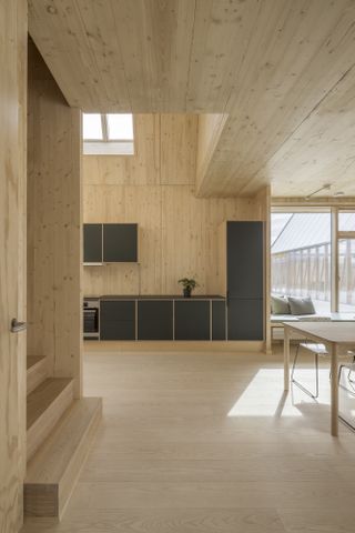 Living Places Copenhagen house in timber inside and out with large openings and light colours