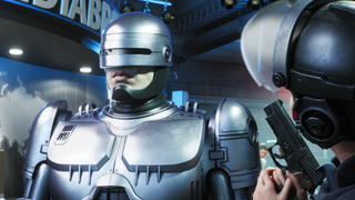  Rogue City screenshot showing RoboCop chatting with police officer.