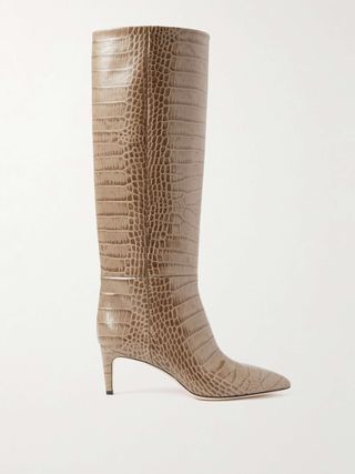 Knee-high boots in leather with stiletto croc effect