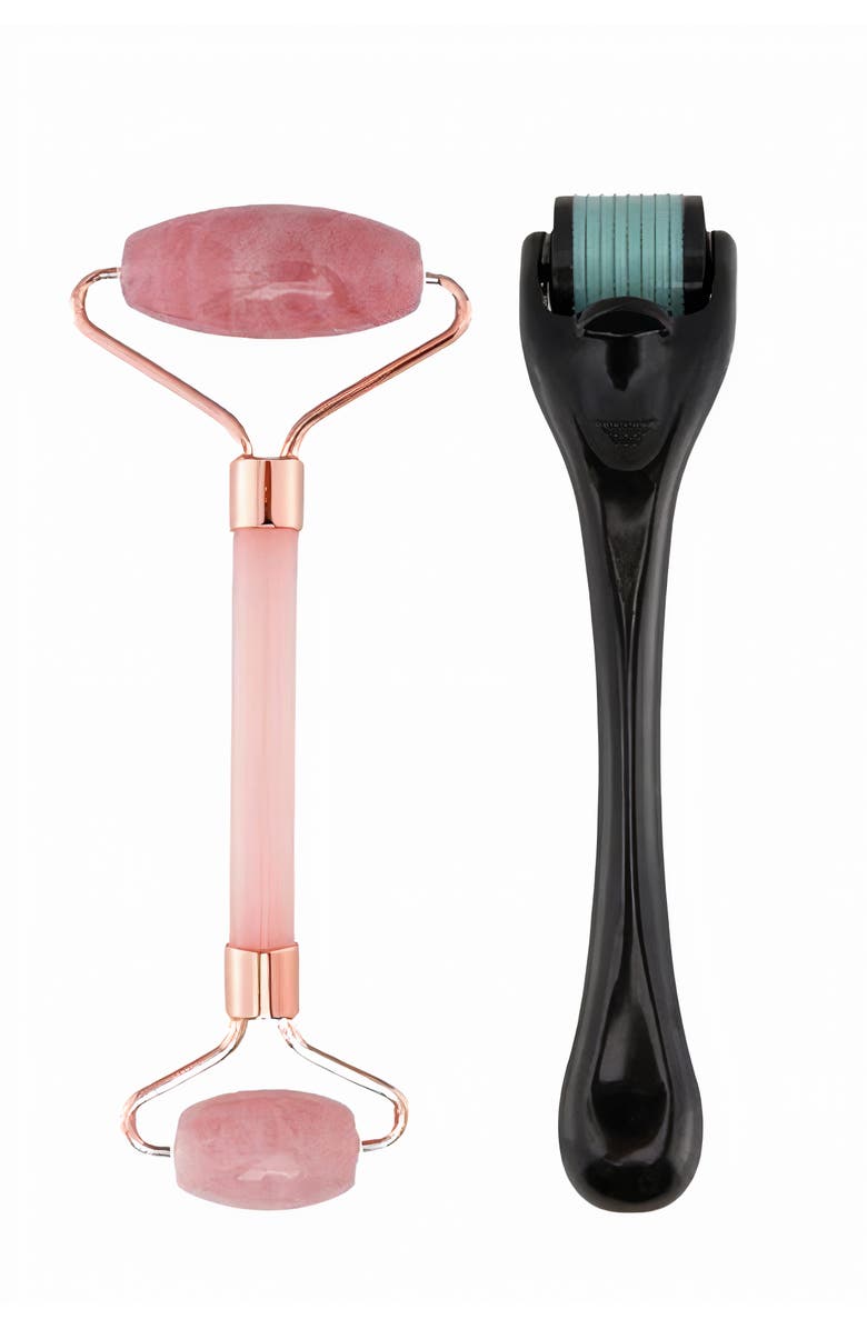 Rose Quartz Roller and Microneedle Derma Roller Skincare Tool Set