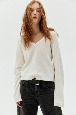 Fine-Knit V-Neck Sweater