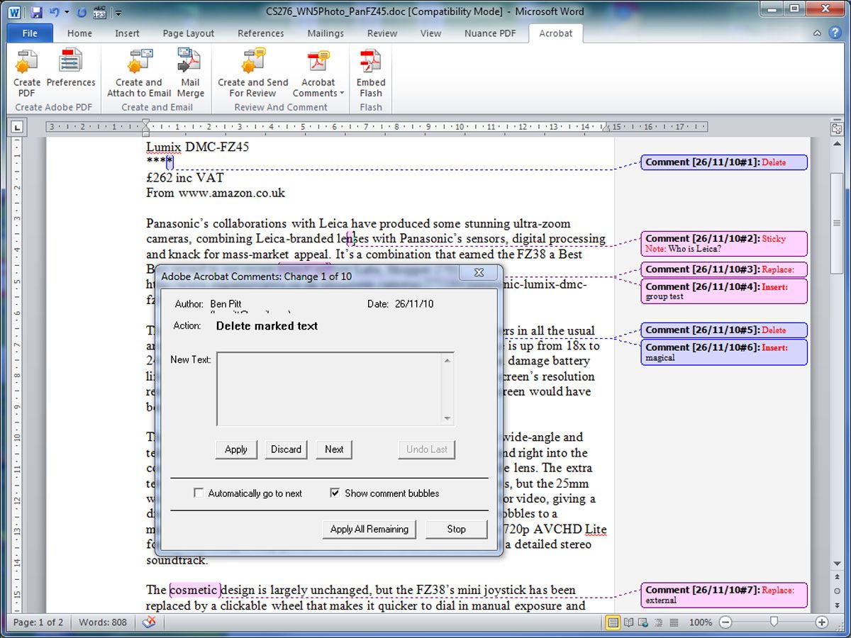 Importing comments from PDFs back into Word