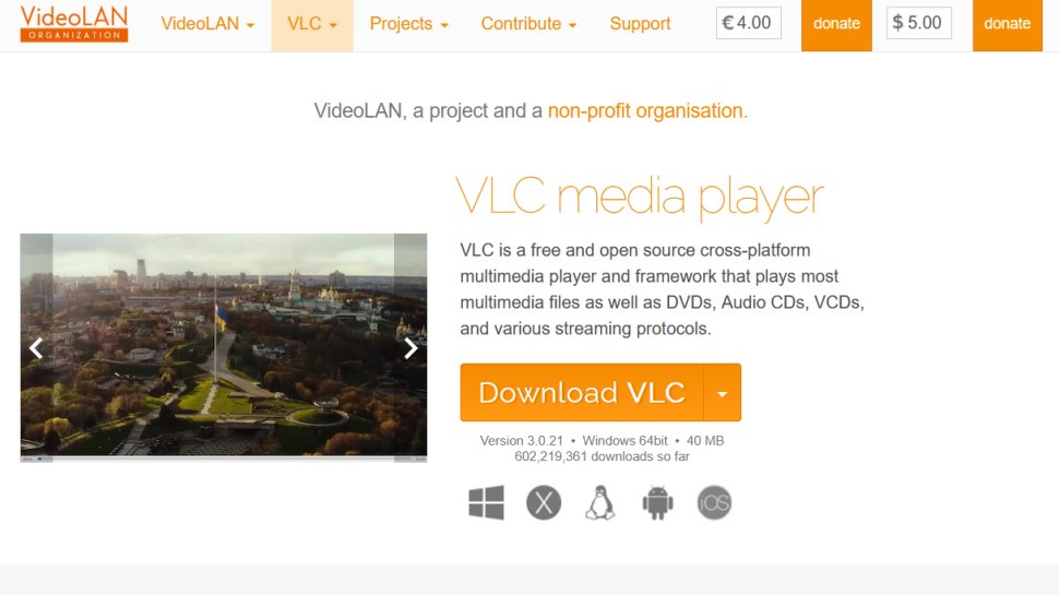 VLC Media Player website screenshot (August 2025).