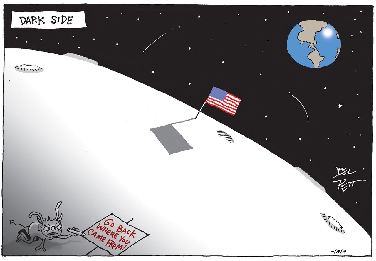 Political Cartoon U.S. Moon Landing Fiftieth Anniversary Alien Go Back To Where You Came From