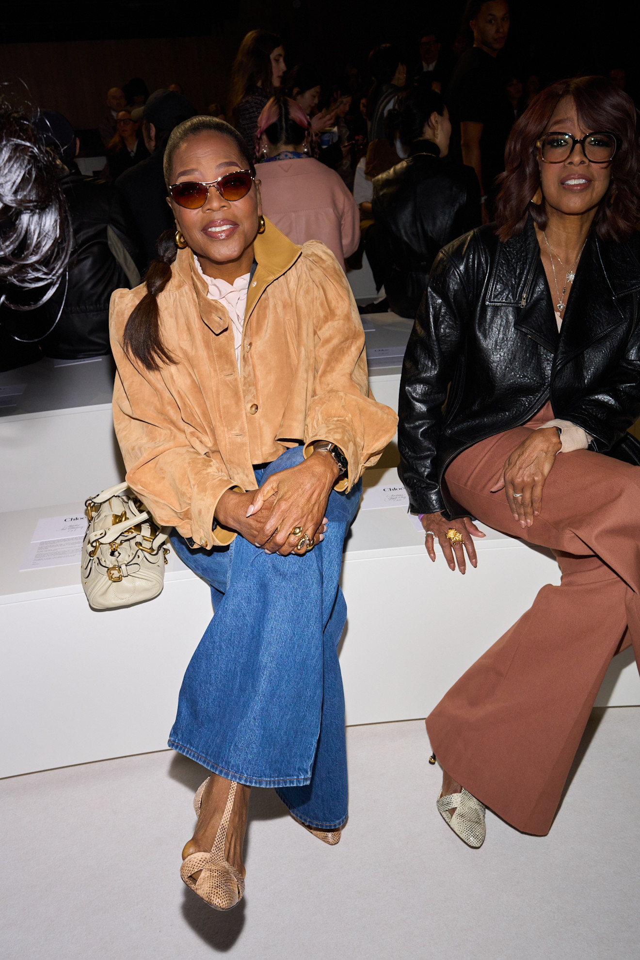 Oprah Winfrey sitting front row at the Chlo&eacute; fall/winter 2026 show during Paris Fashion Week.