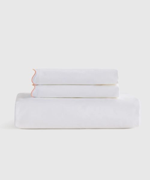 Quince Organic Crisp Percale Scallop Fitted Sheet Set