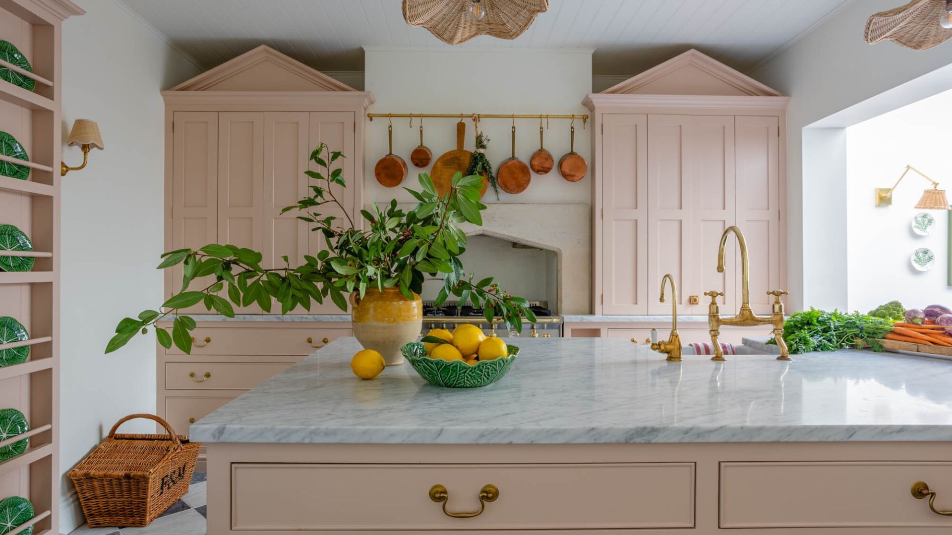 A large pink kitchen