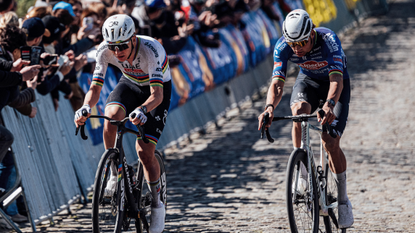 Tadej Pogačar and Mathieu van der Poel during the 2026 Tour of Flanders
