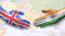 Union Jack and Indian flag colours in handshake