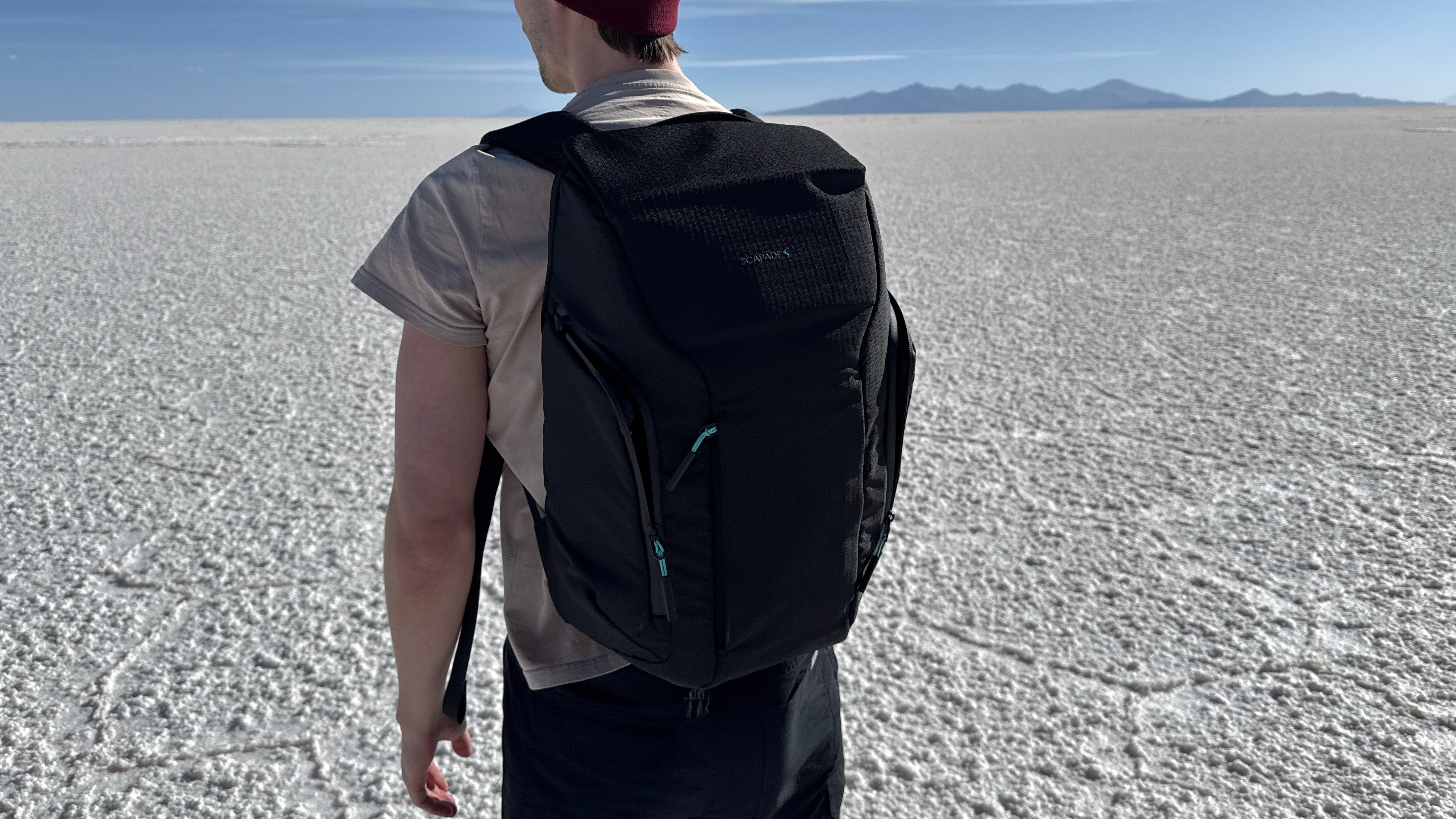 A man wearing the Scapade AirPack outdoors