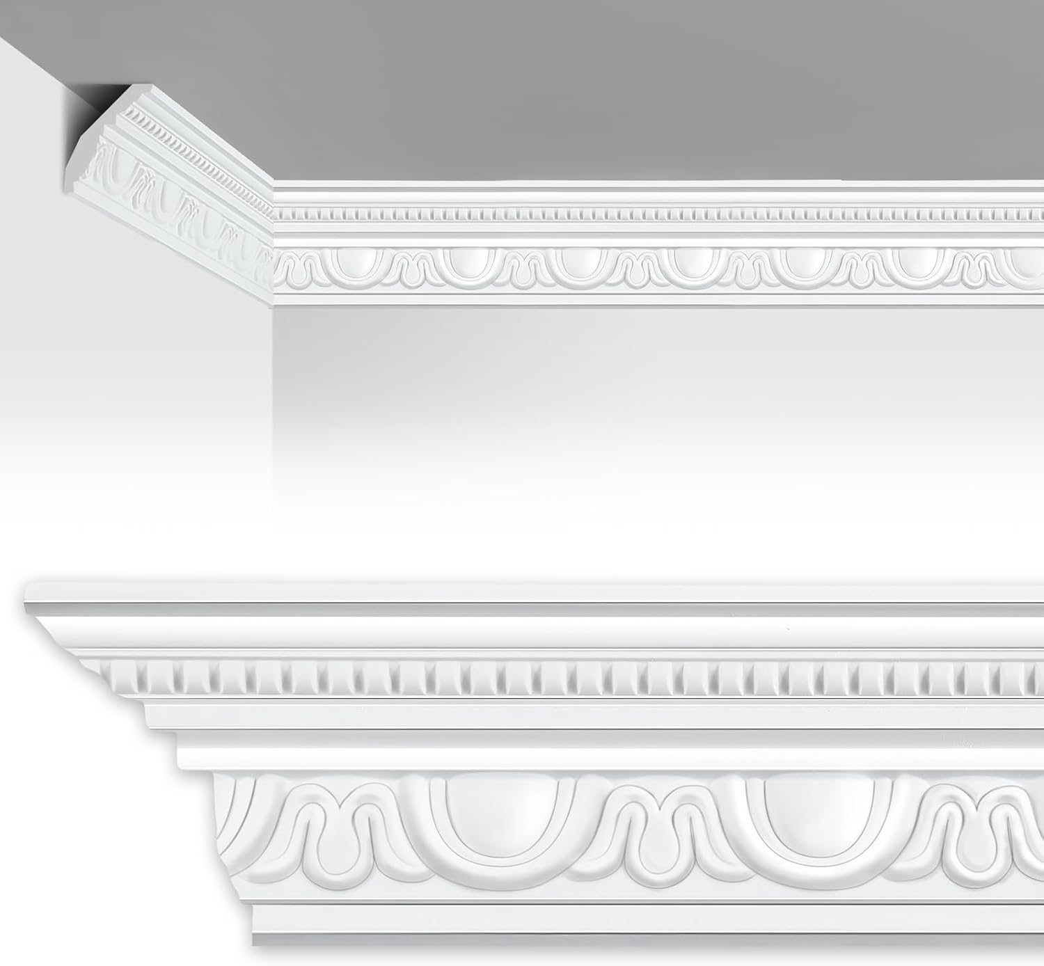 Marsui 4 Pcs Ceiling Crown Molding Trim 4-1/2 Inch Face X 94.5 in Long Total Decorative Ceiling Crown Moulding Trim Installed With Glue (not Included) Luxe Style Decor(elegant Style)