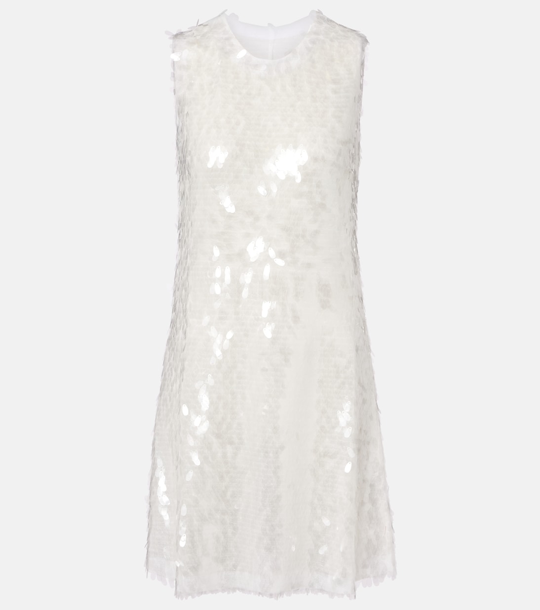 Sequined Semi-Sheer Mesh Minidress in White - Norma Kamali