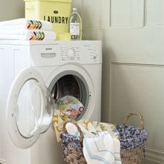 washing machine and laundry basket with detergent