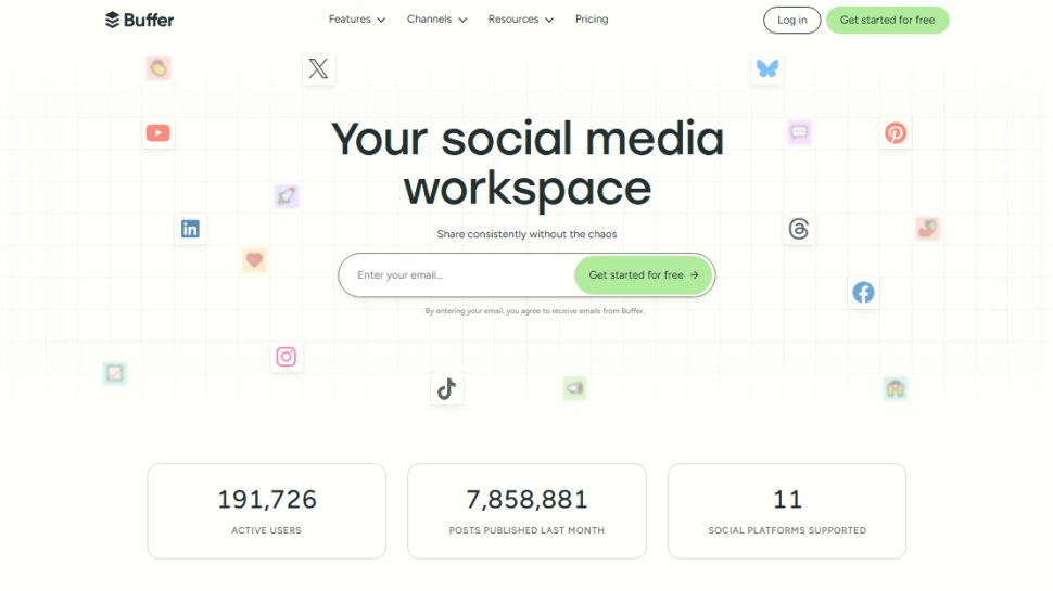 Website screenshot of Buffer (February, 2026)