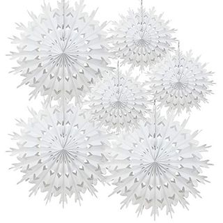 6 Pack Mix Tissue Paper Fan Party Fan Snowflake Christmas Wedding Decoration Fan Mix-White