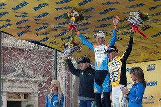 Vaughters' Tom Peterson tops the stage two podium in the Tour of California