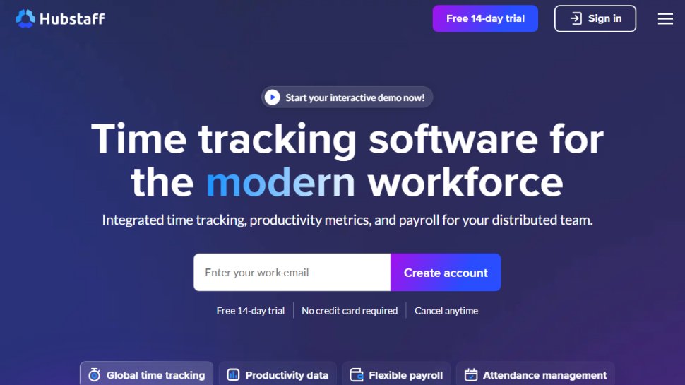 Website screenshot of Hubstaff (August, 2025)