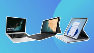 The best touchscreen laptops on a blue background