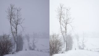 snowy landscape in Poland - with and without exposure compensation